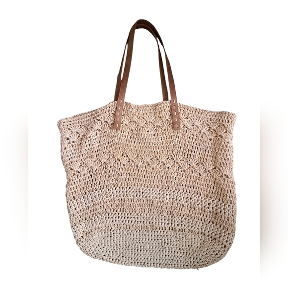 OVERSIZE crochet tote bag Beach coastal resort shopper snap bag neutral sack - Picture 4 of 9